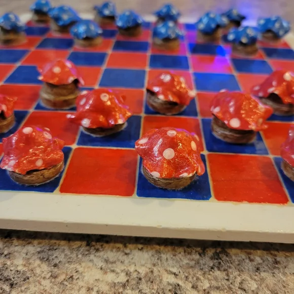 The Battle of the Mushrooms Glow-in-the-Dark Checkerboard – Handmade & Unique